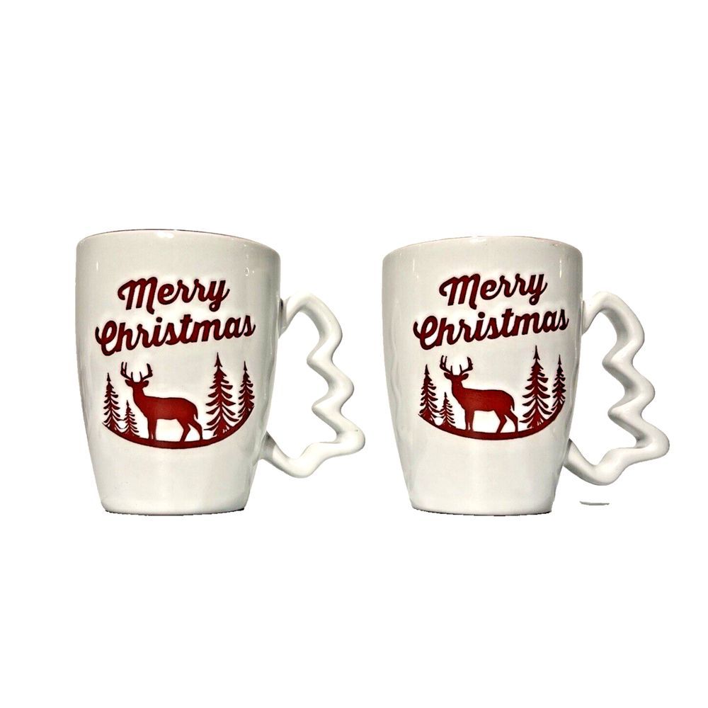 Merry Christmas Mug Set of 2 California Pantry Red Interior Big Buck Tree Handle